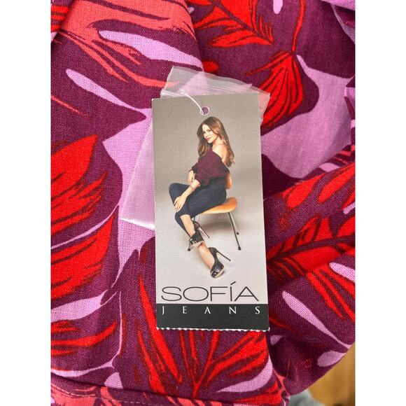 SOFIA JEANS | Women's Floral Tropical Mauve Linen Blend Tie Front Top NWT Size L - Picture 5 of 8